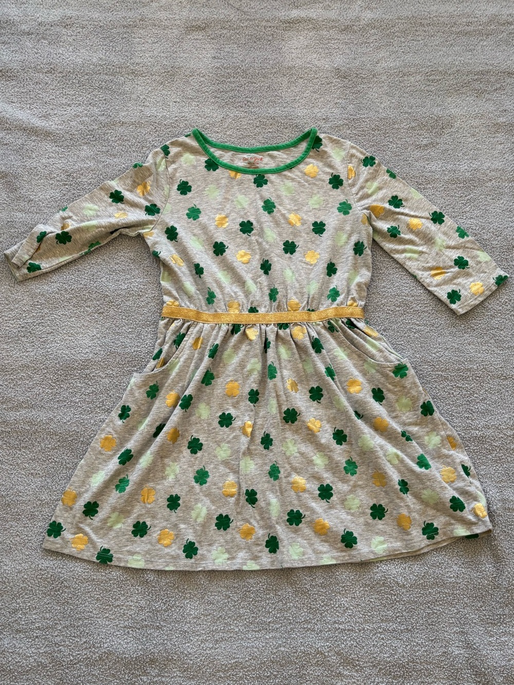Cat & Jack Green and Gold Clover Knit Dress